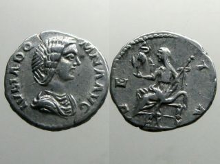 Julia Domna Silver Denarius_enthroned Vesta & Sceptre_wife Of Sept Severus