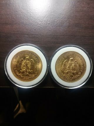 Two 50 Pesos 1947 Mexican Gold Coins 2