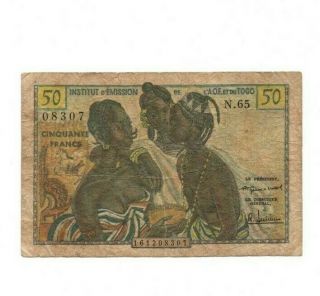 Bank Of Togo 50 Francs 1956 Vg