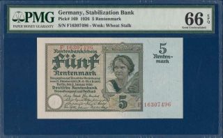 Germany 5 Rentenmark 1926 P169 Pmg 66 Epq Gem Unc Rentenbank Deutschland