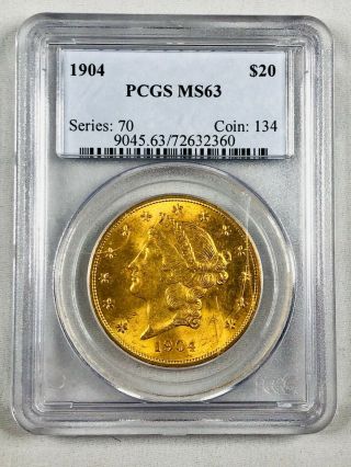1904 Gold Liberty $20 Double Eagle Pcgs Ms 63 Flashy No Spots Or Distractions