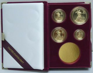 1995 W Gold American Eagle 4 Coin Proof Set 1.  85 Oz 10th Anniversary Red Box