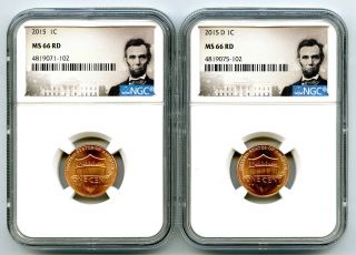 2015 P & D Cent Ngc Ms66 Shield Matching 2 Coin Lincoln Label Set - You Get Both