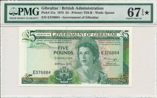 Government Of Gibraltar 5 Pounds 1975 Star In Designation Pmg 67epq
