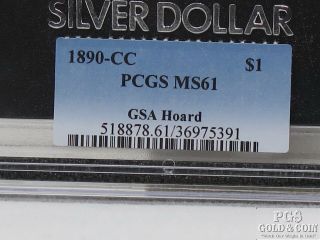 1890 - CC Morgan Silver $1 Dollar UNC Coin Carson City GSA Hoard PCGS MS61 15319 5