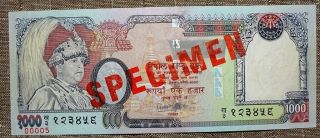 Asia Nepal 1000 Rupees B3 123456 Specimen Serial Number 00005 Uncirculated.