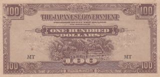 100 Dollars Aunc Banknote From Japanese Occupied Malaya 1945 Pick - M10