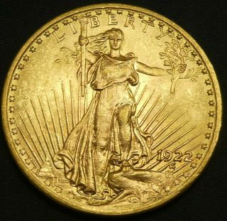 1922 $20 St Gaudens Double Eagle Gold Coin Uncirculated