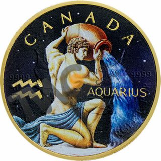 Maple Leaf Zodiac - Aquarius 1 Oz Bu Silver Coin 5$ Canada 2018