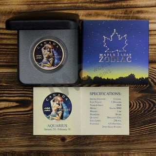 Maple Leaf Zodiac - Aquarius 1 oz BU Silver Coin 5$ Canada 2018 4