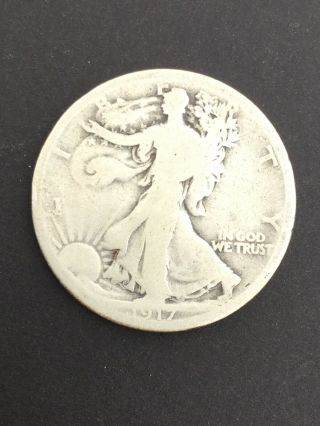 1917 D (reverse) Walking Liberty Half Dollar Coin - 90 Silver - Estate Coin Vg
