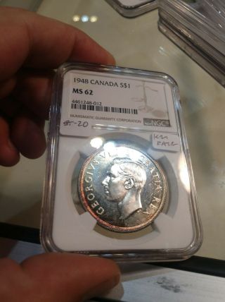St20 Canada 1948 Silver Dollar Ngc Ms - 62 Key - Date