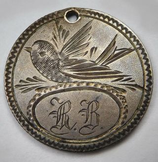 1890 Seated Liberty Dime Love Token - Engraved " R.  B.  " With A Bird