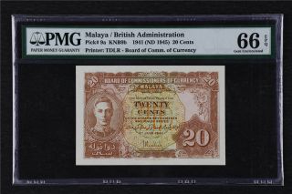 1941 Malaya / British Admisistration 20 Cents Pick 9a Pmg 66 Epq Gem Unc