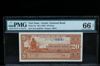 1955 Viet Nam South National Bank 20 Dong Nd (1962) Pick 6a Pmg 66 Epq