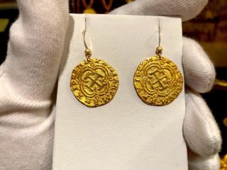 Pure Gold Shipwreck Treasure Earrings 1622 Atocha Doubloon Coin Pirate Jewelry