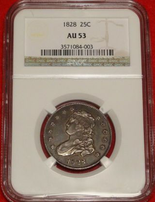 1828 25c Ngc Au53 Almost Uncirculated Capped Bust Quarter Large 27mm Type Coin