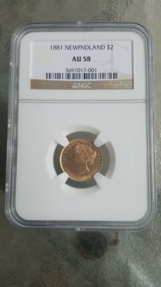 1881 Newfoundland $2 Au 58 Graded Ngc Gold Coin