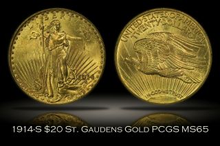 1914 - S $20 Gold St.  Gaudens Double Eagle Pcgs Ms65 Strong Eye Appeal Better Date