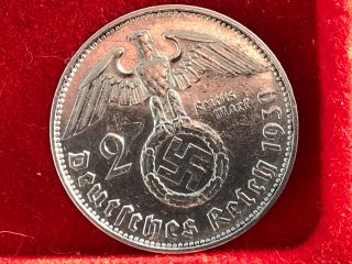 2 Reichsmark 1939 J With Nazi Coin Swastika Silver Brilliant
