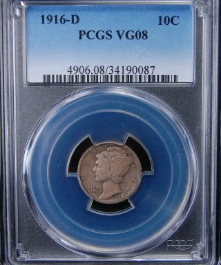 1916 D MERCURY DIME PCGS VG08 A PERFECT EXAMPLE OF THIS KEY DATE IN THE SERIES 3