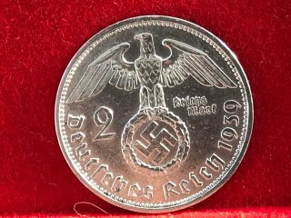 2 Reichsmark 1939 A With Nazi Coin Swastika Silver Brilliant