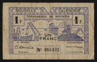 Caledonia (p52) 1 Franc 1942 F,