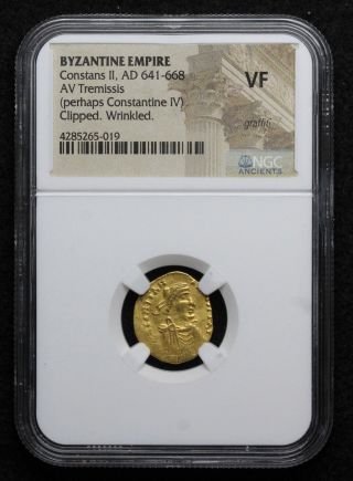 Constans II Gold Tremissis,  AD 641 - 668,  NGC VF 2
