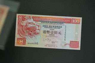 Hong Kong 1997 $100 Hsbc Note Unc Solid Number Bu666666 (v156)