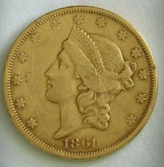1861 S $20 Liberty Double Eagle - Gold Coin Very Good Shape