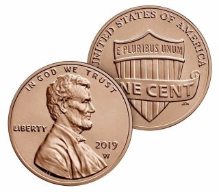 2019 W Uncirculated Lincoln Shield Cent - One Coin (no Government Packaging)