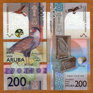 Aruba,  200 Florin,  2019,  P -,  Unc Complete Redesign,  Vertical,  3 - D Strip