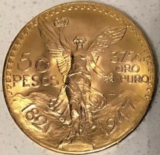 1947 Mexican $50 Peso Gold Coin - Collectible Gold Bullion Mexico Round