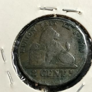 1857 Belgium 2 Centimes Lion Coin
