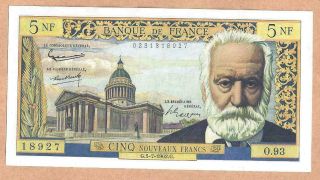 Uncirculated 5 Nouveaux Francs 1962 Banknote From France No Pinholes
