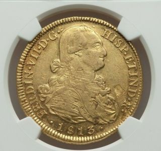 1813 So - Fj Chile Ferdinand Vii Gold 8 Escudos Ngc Au - 53
