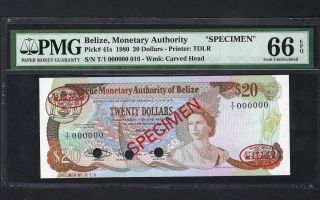Belize 20 Dollars 1 - 6 - 1980 P41s Specimen Tdlr N016 Uncirculated