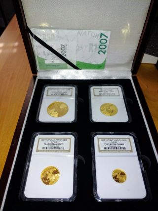 2007 South African Natura Certified Eland Four - Piece 24k Gold Gem Proof Set - Ogp