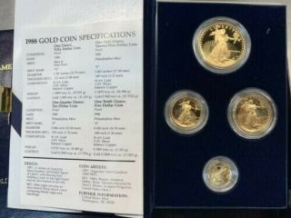 1988 Proof Gold American Eagle 4 Coin Set & 7