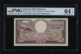 1957 Indonesia Bank Indonesia 50 Rupiah Pick 50 Pmg 64 Epq Choice Unc