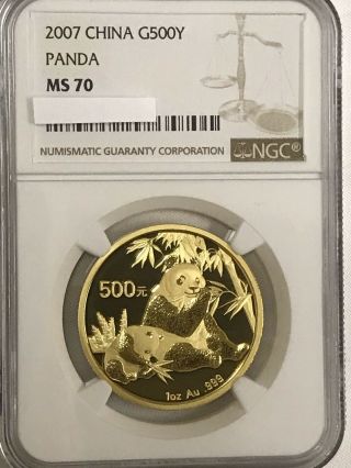 2007 China Panda 1oz Gold Coin G500y Ngc Ms70