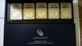 2011 Silver Eagle 25th Anniversary 5 Coin Set Ngc Ms70/pf70 Early Release Ogp