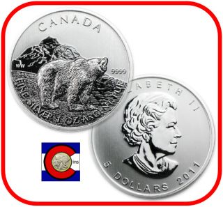 2011 Canada 1 Oz Silver Maple Leaf Grizzly Roll - - 25 Canadian Coins In Tube