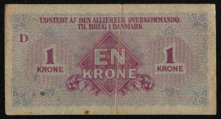 Denmark (pm02) 1 Krone Nd (1945) Avf/vf Allierede Overkommando