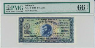 Bank Of Ethiopia Ethiopia 2 Thalers 1933 S/no 0233x3 Pmg 66epq