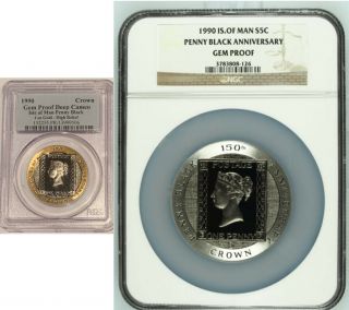 1990 Penny Black Set 1oz Gold Pcgs And 5oz Silver Ngc Both Gem Proof