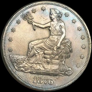 1876 - Cc Silver Trade Dollar Closely Uncirculated Carson City Collectible No Res