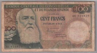 561 - 0104 Belgian Congo | Et Du Ruanda - Urundi,  100 Francs,  1960,  P 33c,  F - Vf