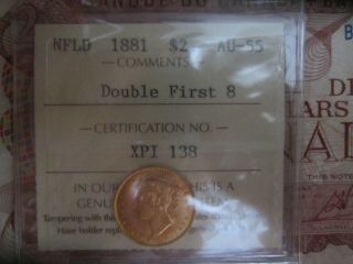1881 Newfoundland $2 Gold Coin - ICCS AU - 55 (Double 8) KEY DATE 3