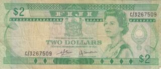 Fiji Banknote 2 Dollars (1980) Qe2 P - 77 B408 Vf